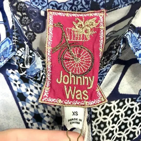 Johnny Was Moonlight Leya Button Up Cupra Multiprint Patchwork Pattern Size XS - Picture 3 of 9